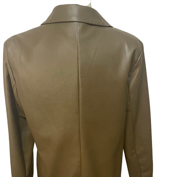 Paper Crane Green Blazer Vegan / Faux Leather Jacket Edgy Sleek Women's sz Large - Picture 7 of 16